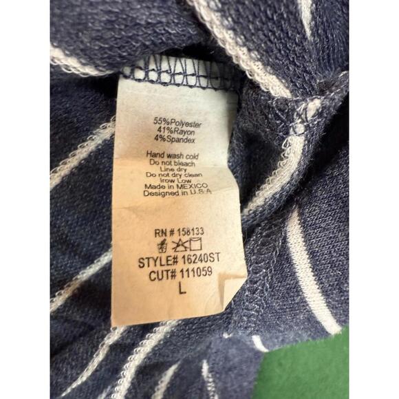 Pink Clover Top Womens L Navy White Stripe Short Sleeve Crewneck Button Back NWT - Picture 4 of 8